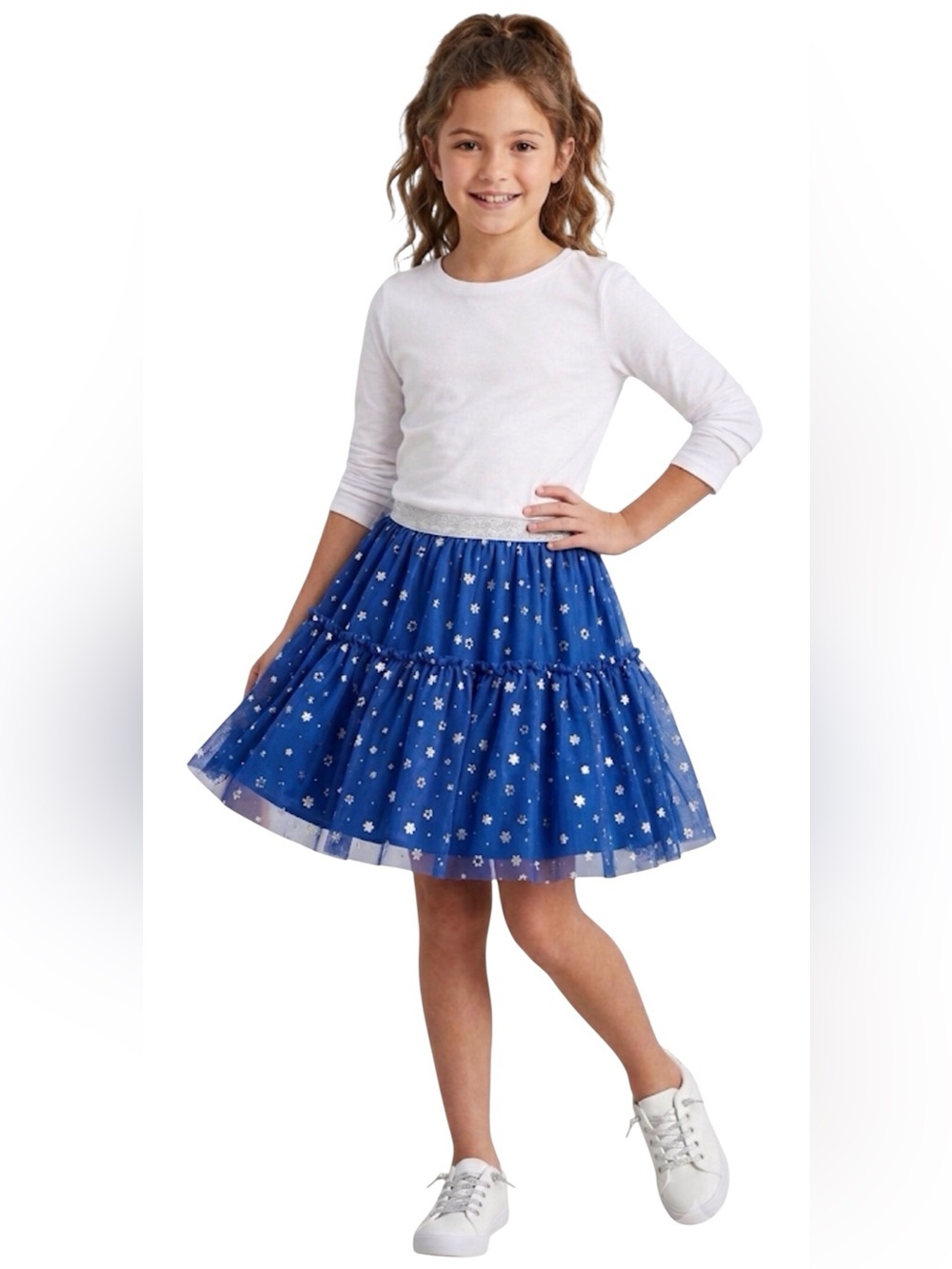 Cat & Jack Girls Blue Silver Hanukkah Tulle Skirt Size: XS (4-5 years old)